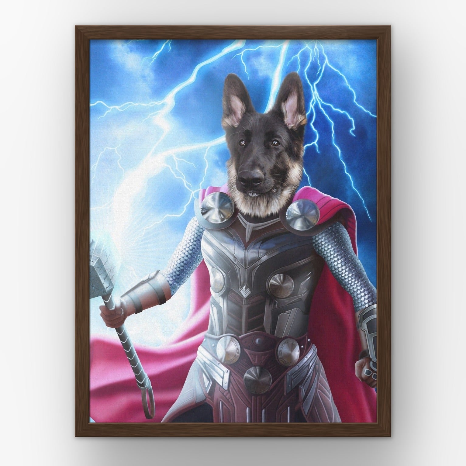 Goddess of Thunder custom pet poster in a walnut frame