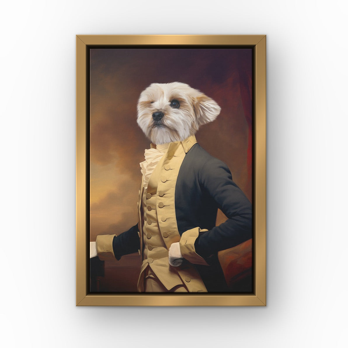 Hamilton custom pet canvas in a gold floating frame