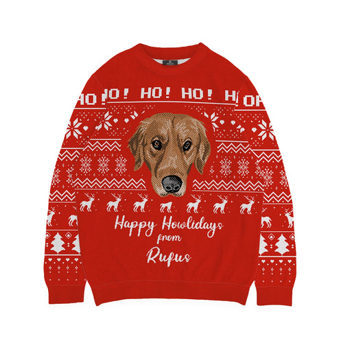 Ho Ho Ho Custom Dog Face Sweater - Custom Christmas Knitwear