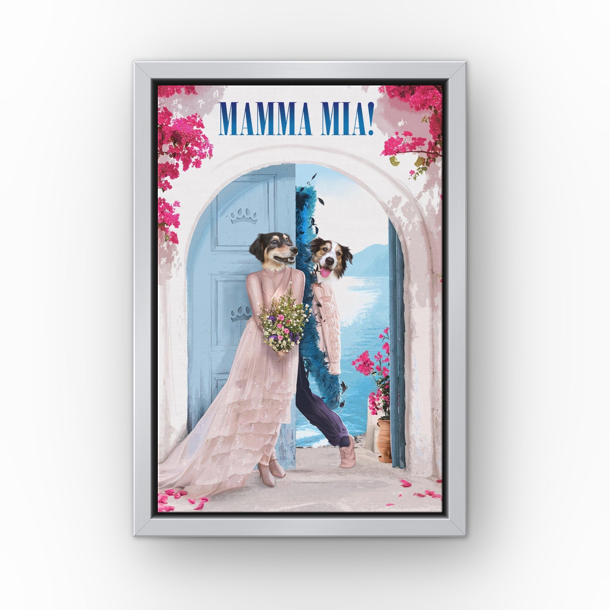 Mamma Mia custom pet canvas in a silver floating frame