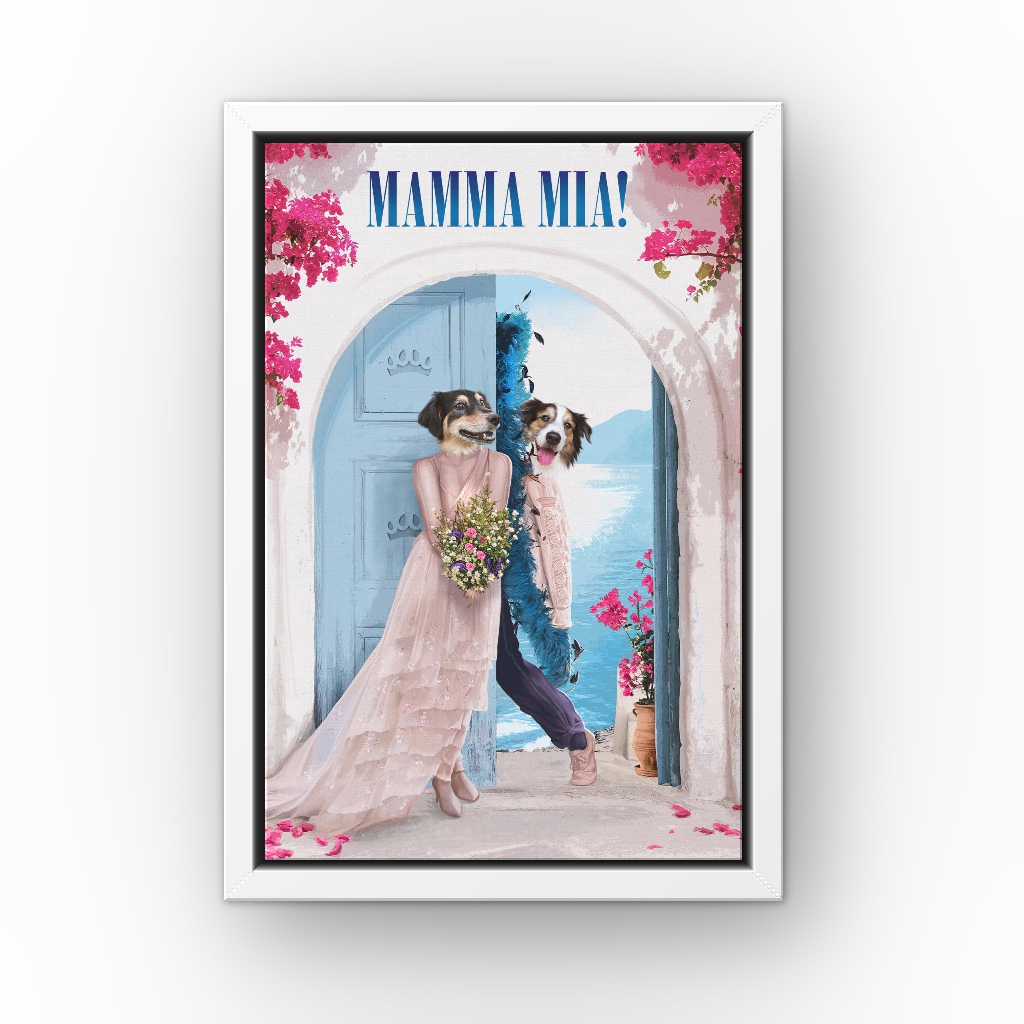 Mamma Mia custom pet canvas in a white floating frame