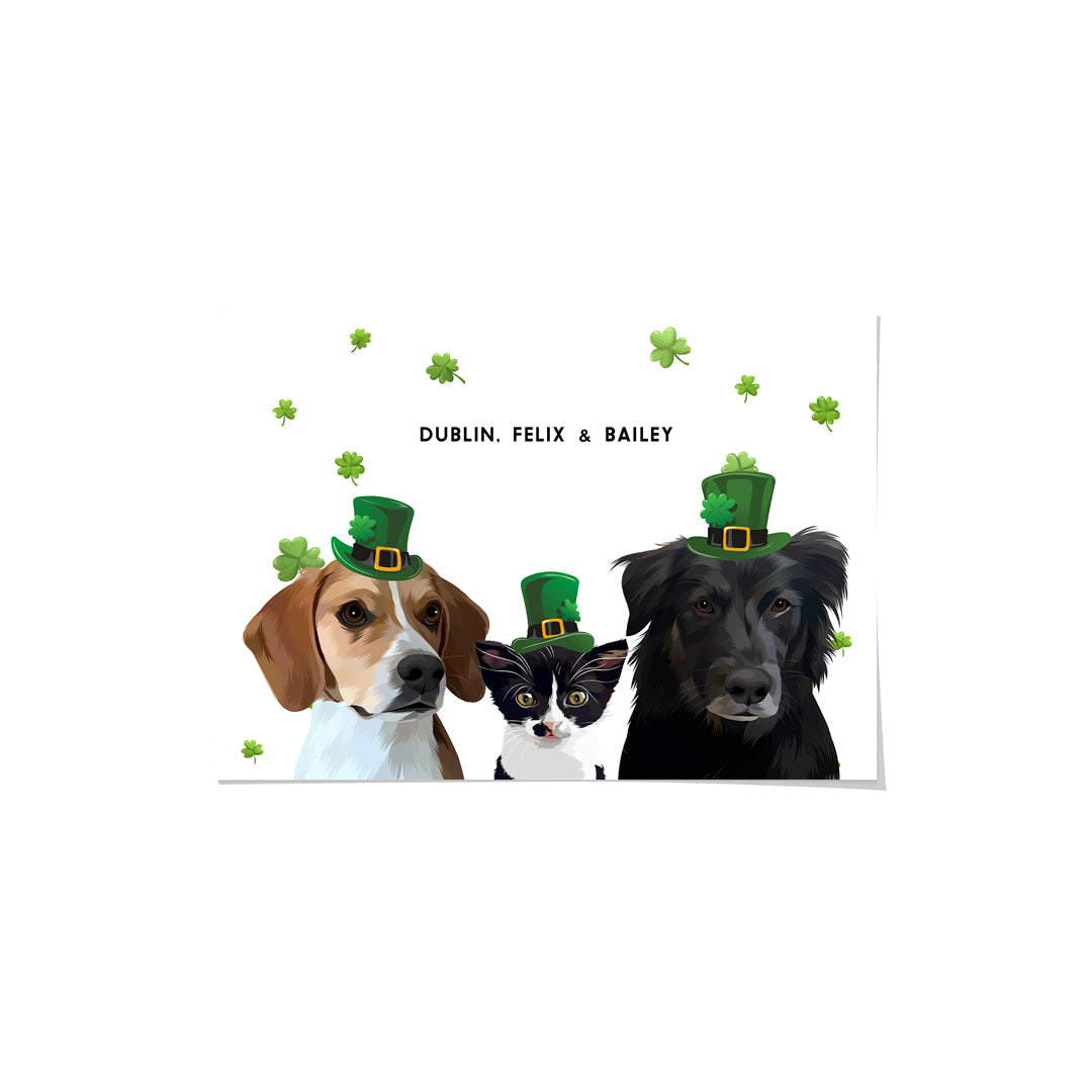 St. Patrick's Day Pet Portrait - Three Pets