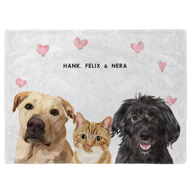 Valentines Pet Face Blanket - Three Pets