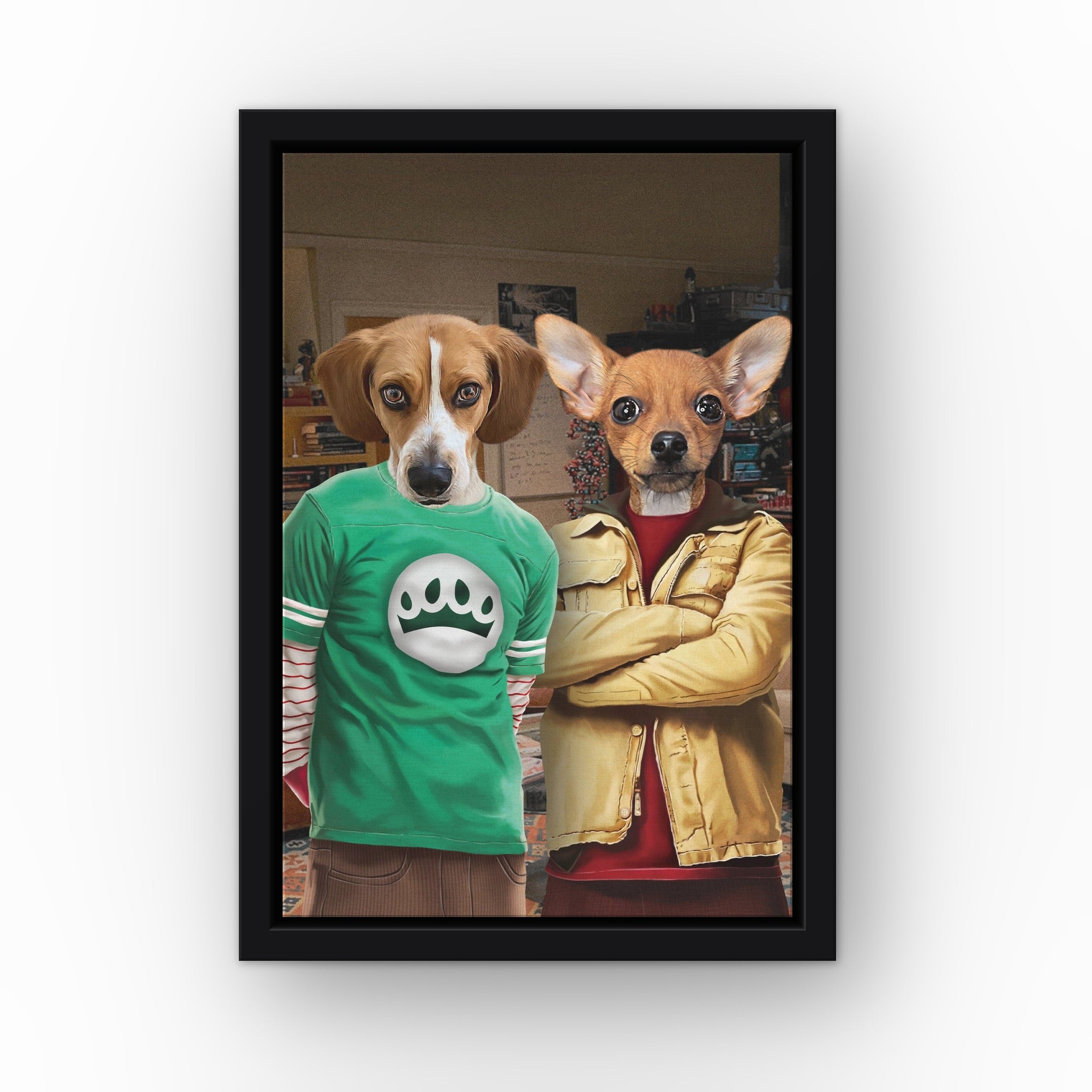 Nerd Friends custom pet canvas in a black floating frame