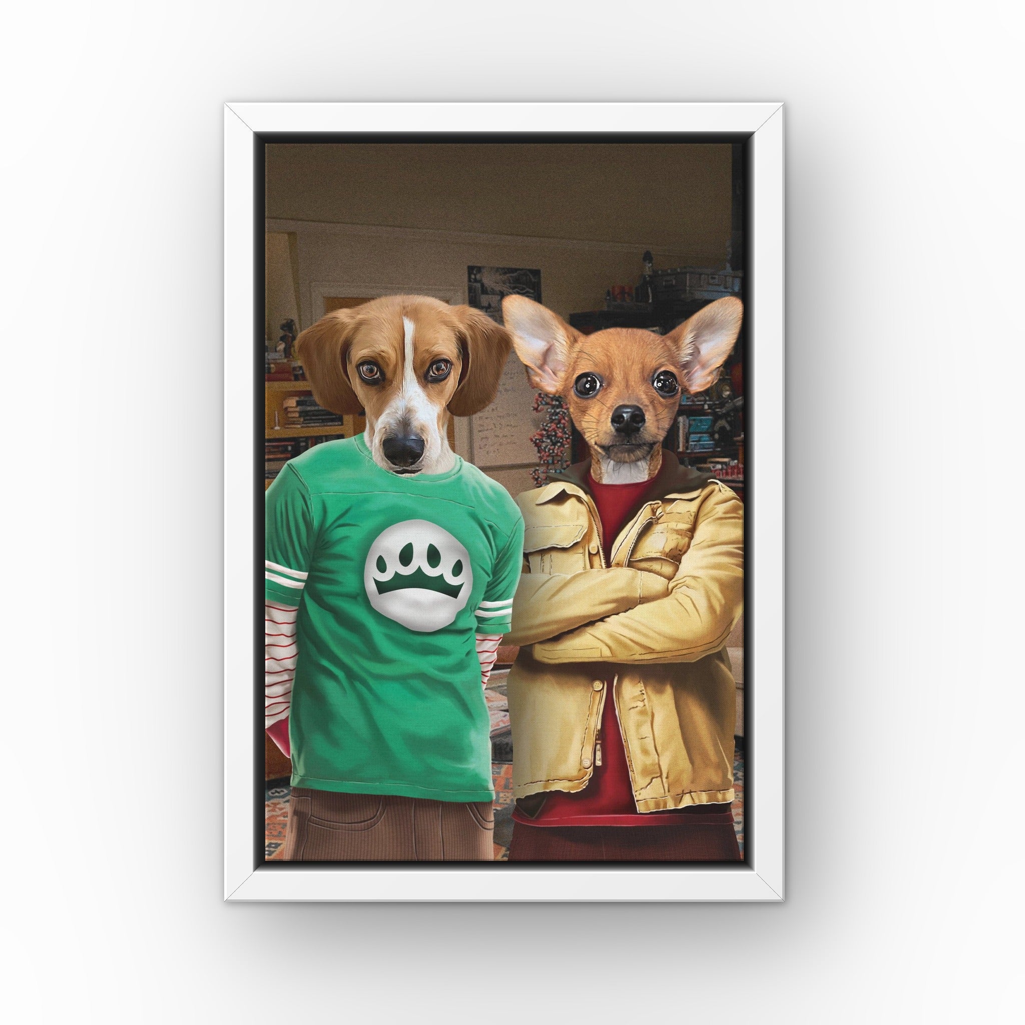 Nerd Friends custom pet canvas in a white floating frame