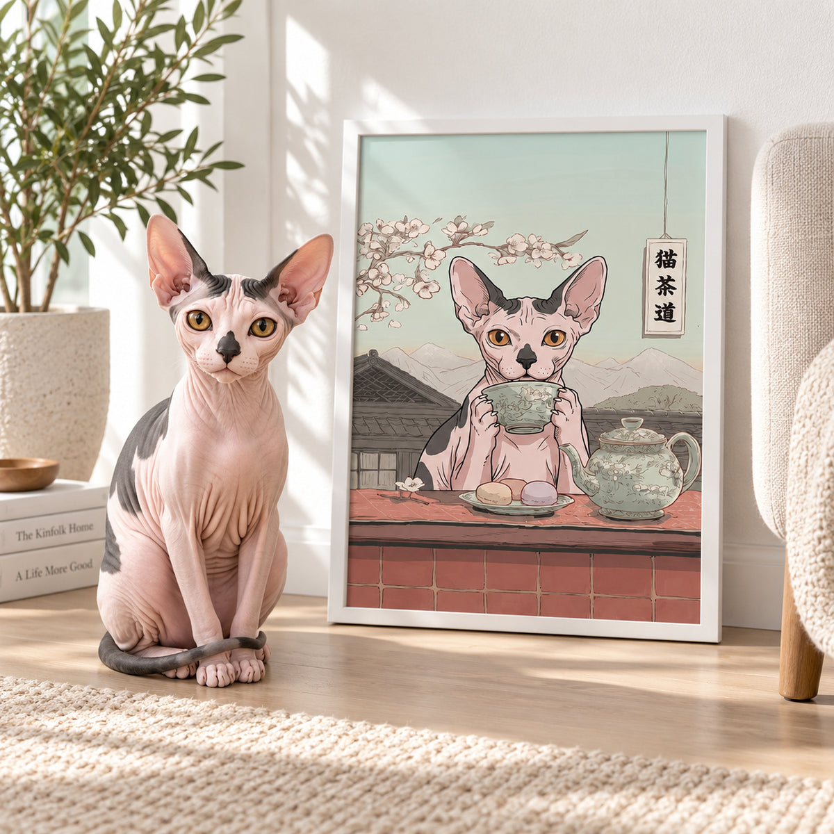 Drinking Tea Asian Style Pet Portrait