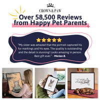 Over 58,500 reviews from happy pet parents: a five-star review of a Crown & Paw custom pet portrait