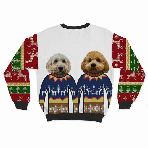 Crown and Paw - Custom Clothing Premium Christmas Sweatshirt - Two Pets Snow White / Reindeer and Trees / S