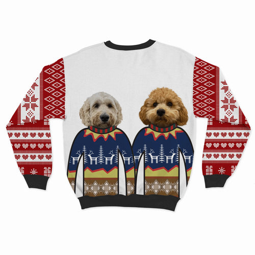 Crown and Paw - Custom Clothing Premium Christmas Sweatshirt - Two Pets Snow White / Snowflakes and Hearts / S