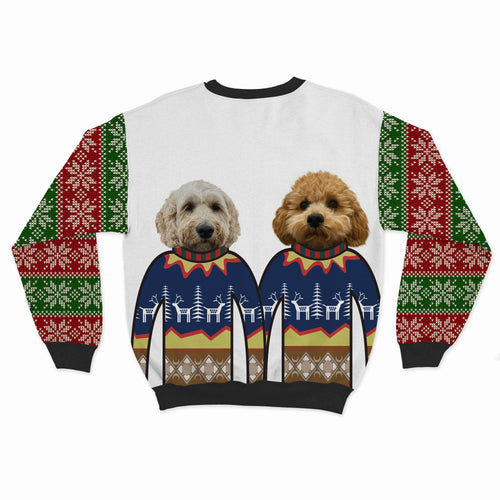 Crown and Paw - Custom Clothing Premium Christmas Sweatshirt - Two Pets Snow White / Snowflakes / S