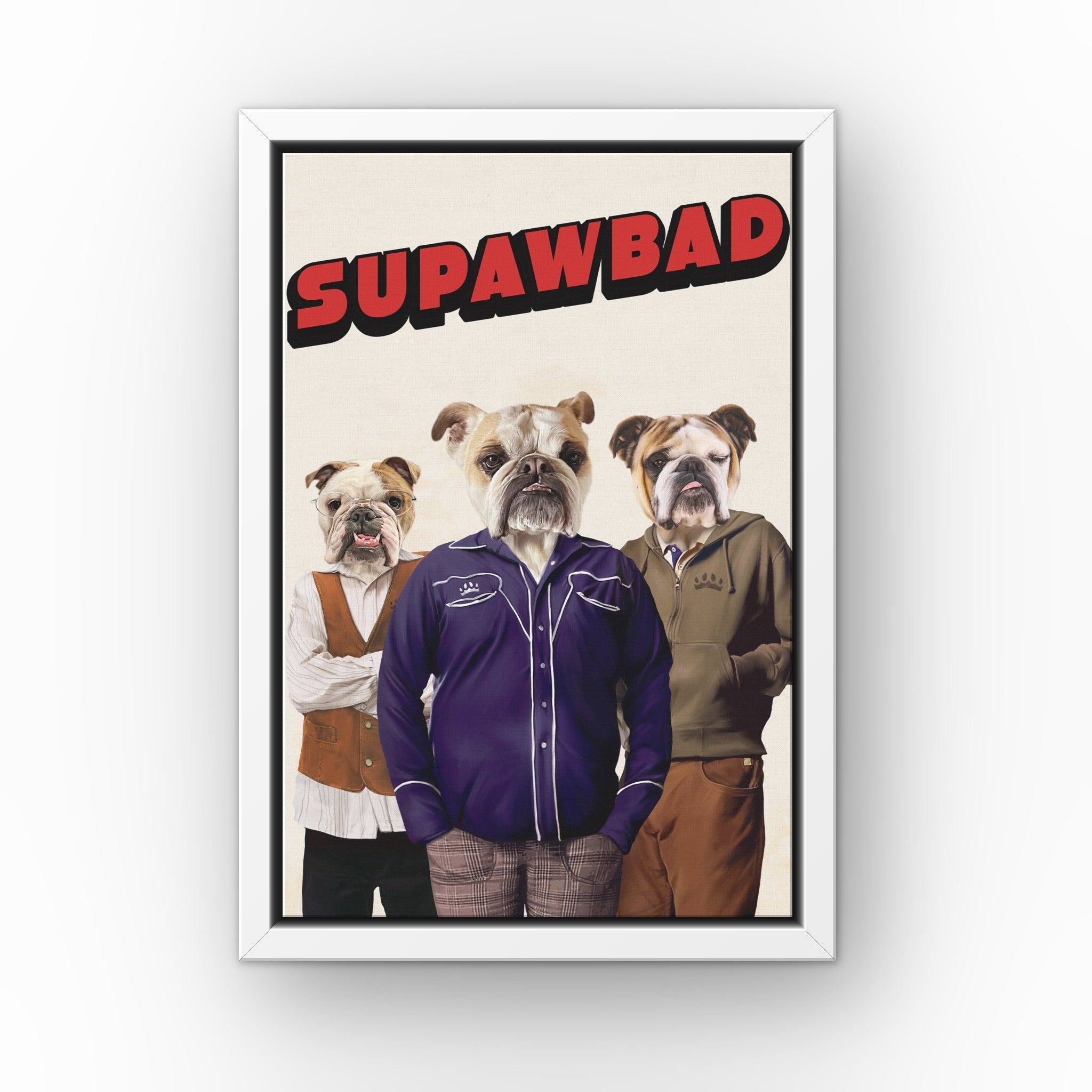 Supawbad custom pet canvas in a white floating frame