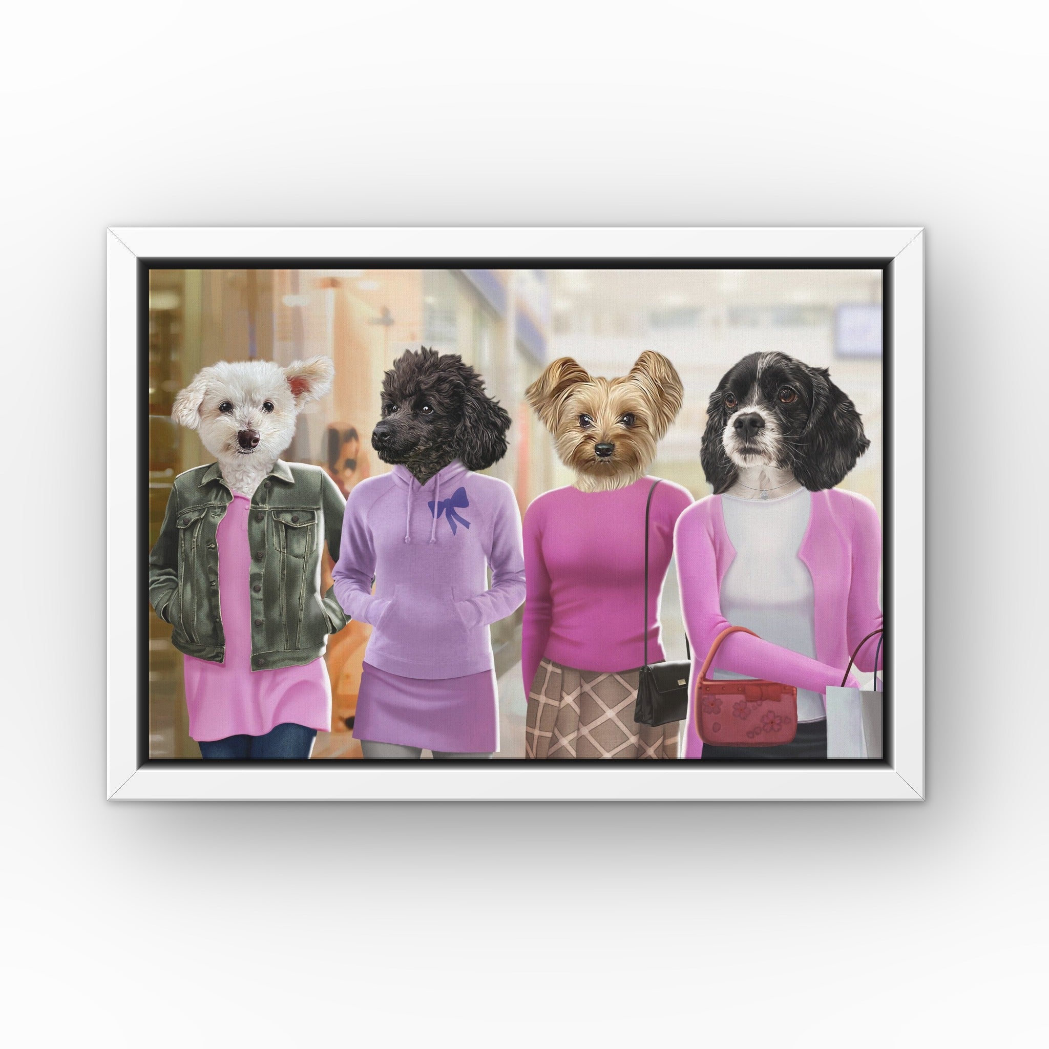 The 4 Mean Girls custom pet canvas in a white floating frame