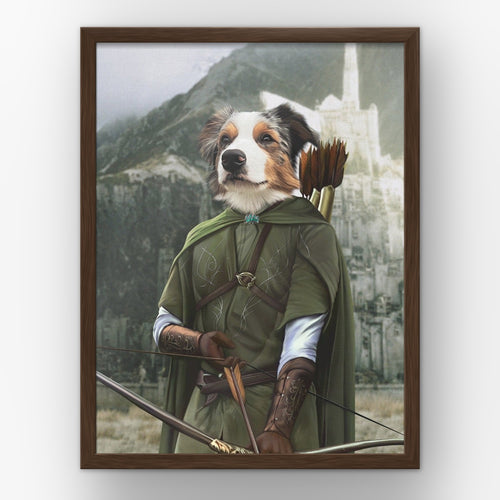 The Archer (background 1) custom pet poster in a walnut frame