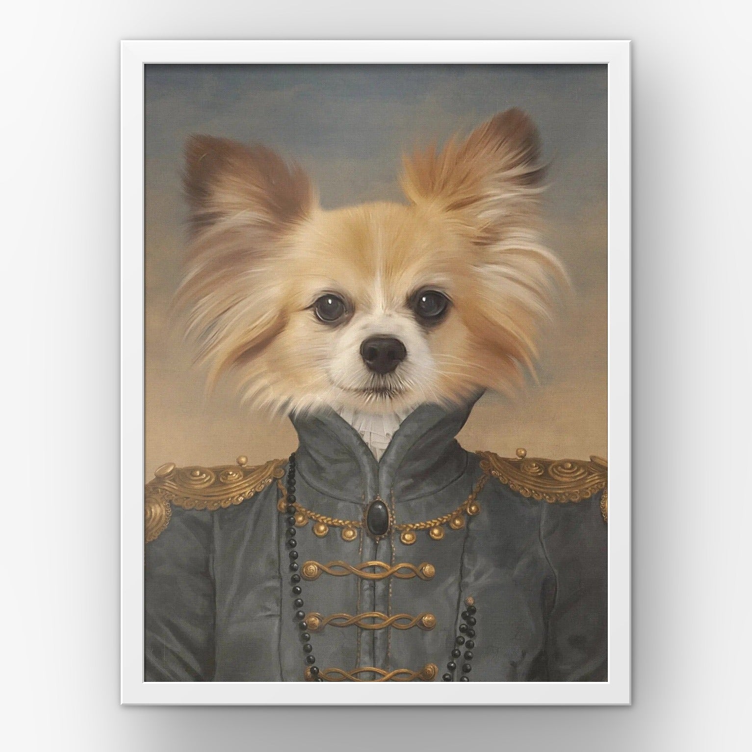 The Baroness custom pet poster in a white frame