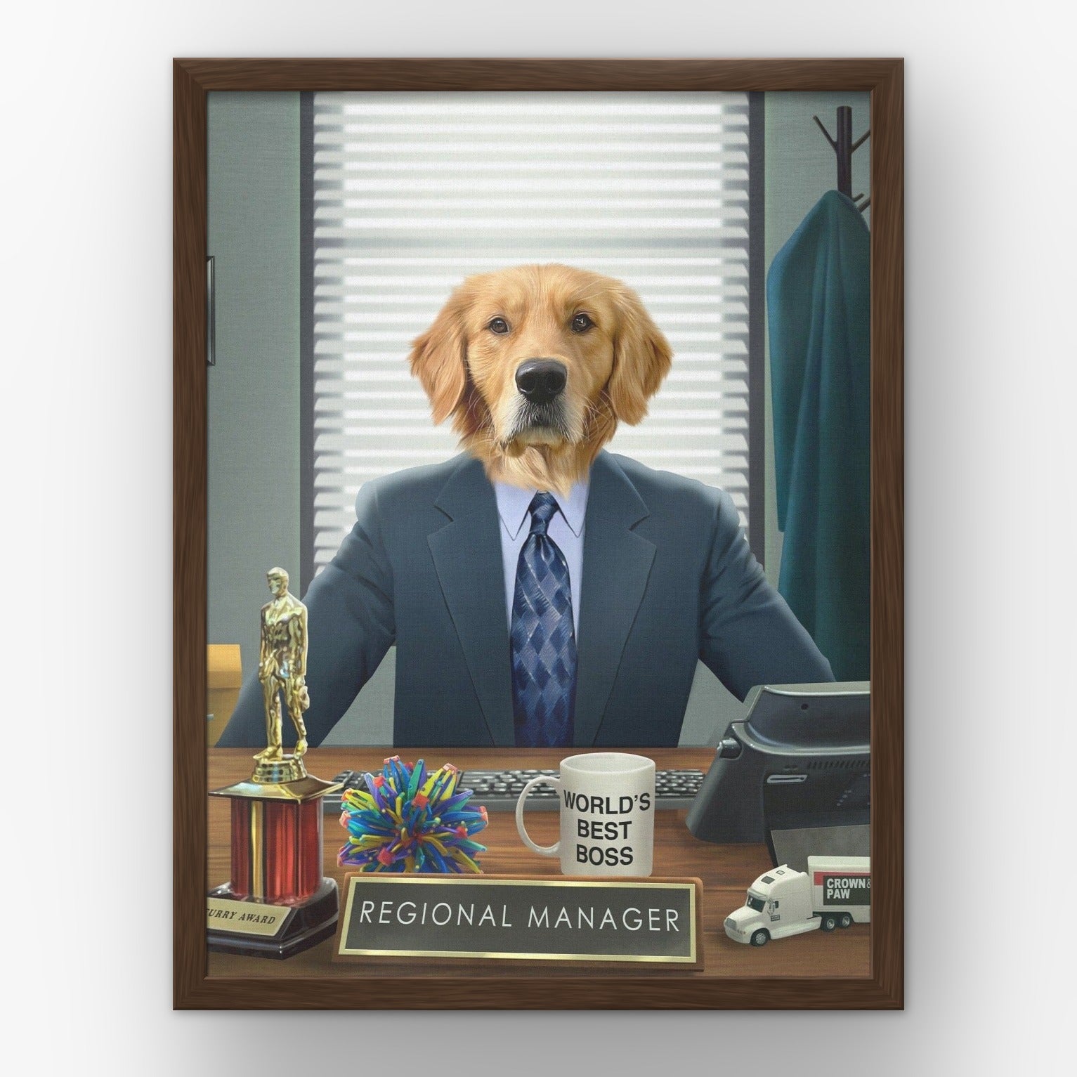 The Best Boss custom pet poster in a walnut frame
