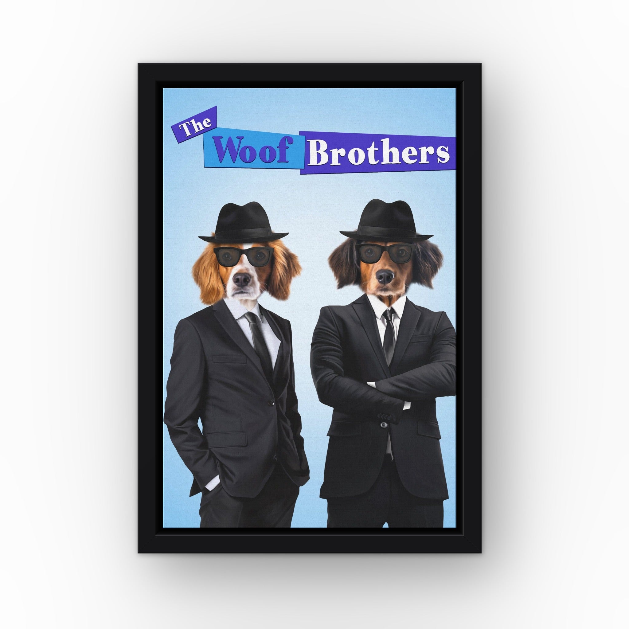 The Blues Brothers custom pet canvas in a black floating frame