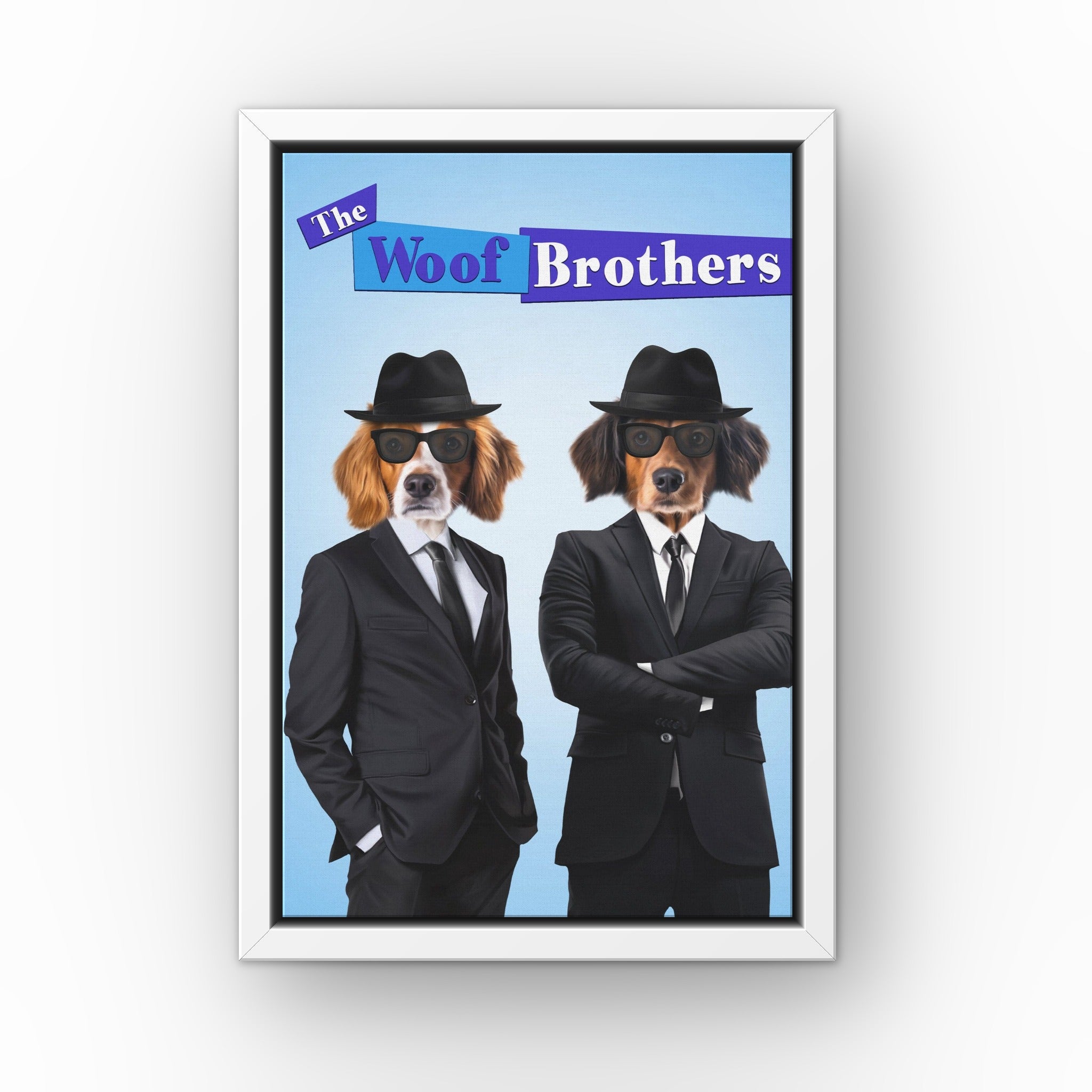 The Blues Brothers custom pet canvas in a white floating frame