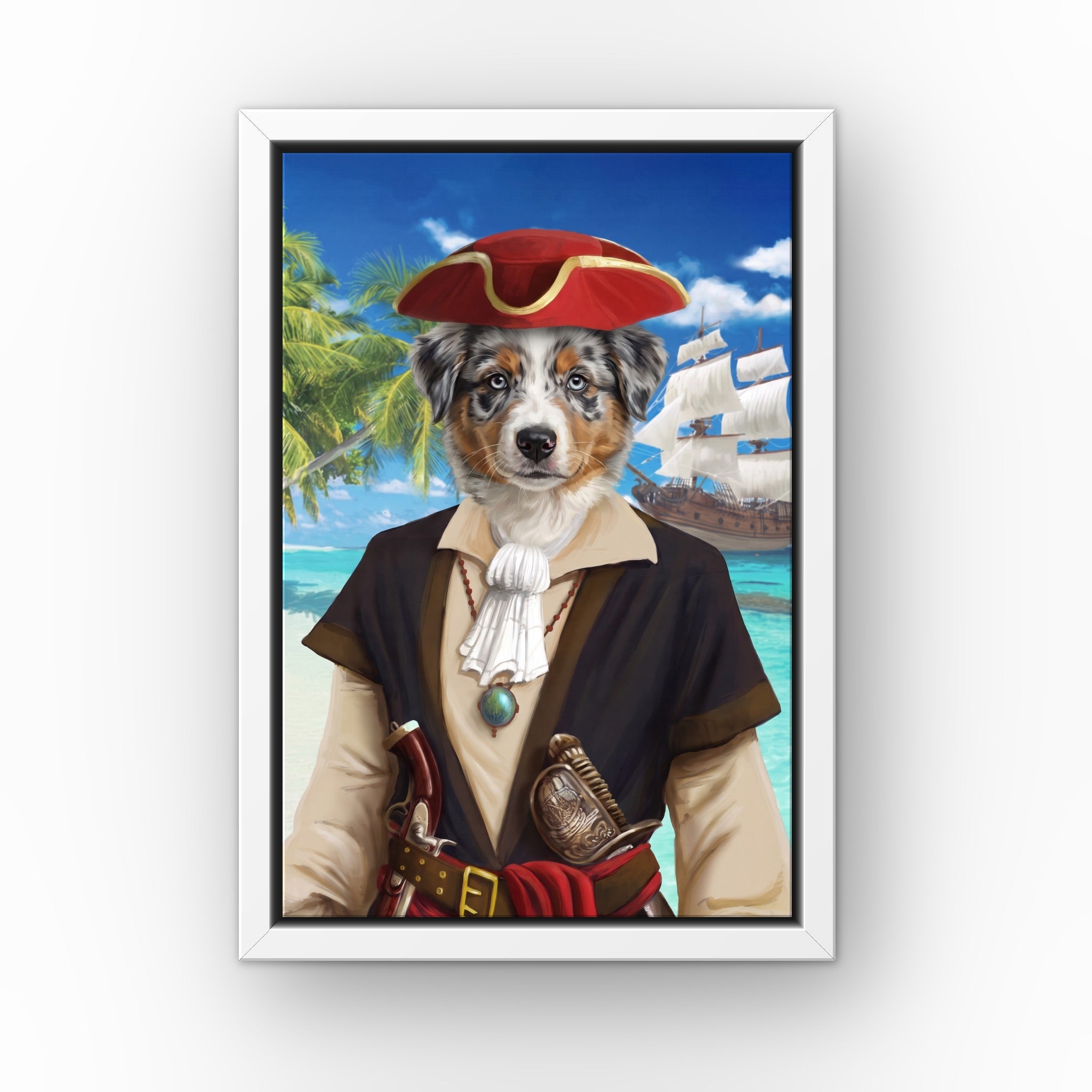 The Buccaneer custom pet canvas in a white floating frame