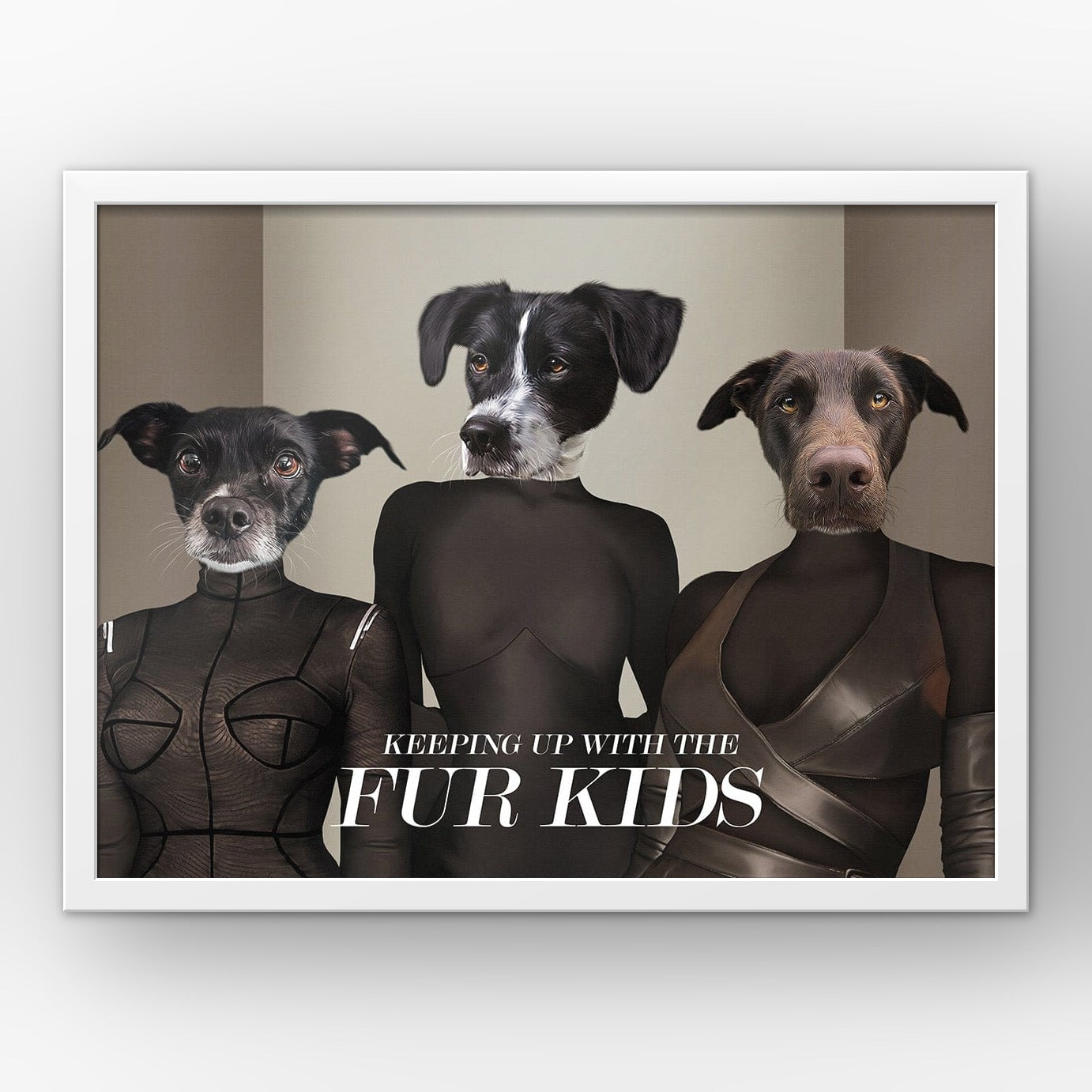 The Celeb Sisters custom pet poster in a white frame