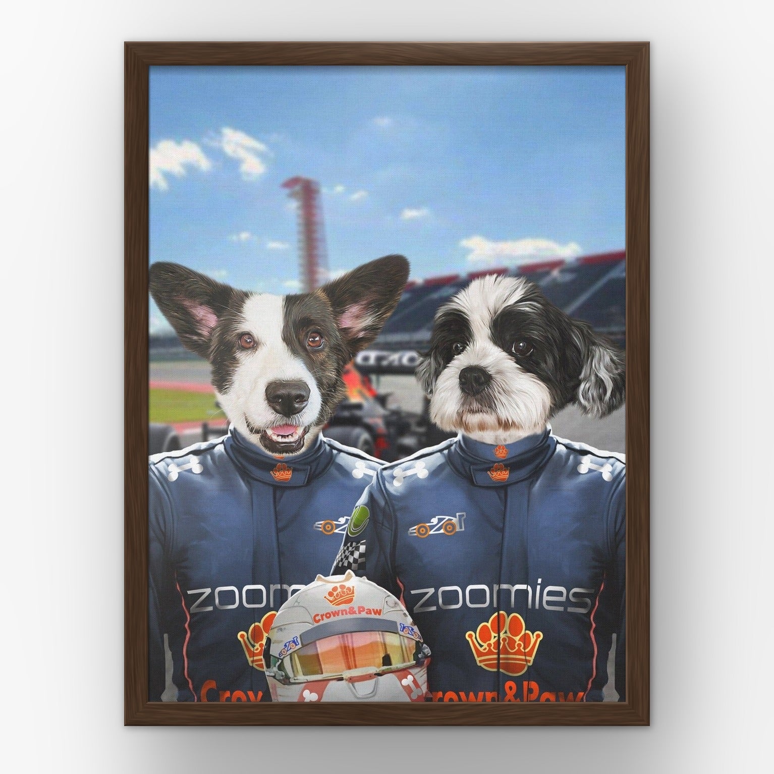 The Champion Drivers custom pet poster in a walnut frame