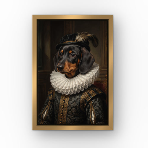 The Chief custom pet canvas in a gold floating frame