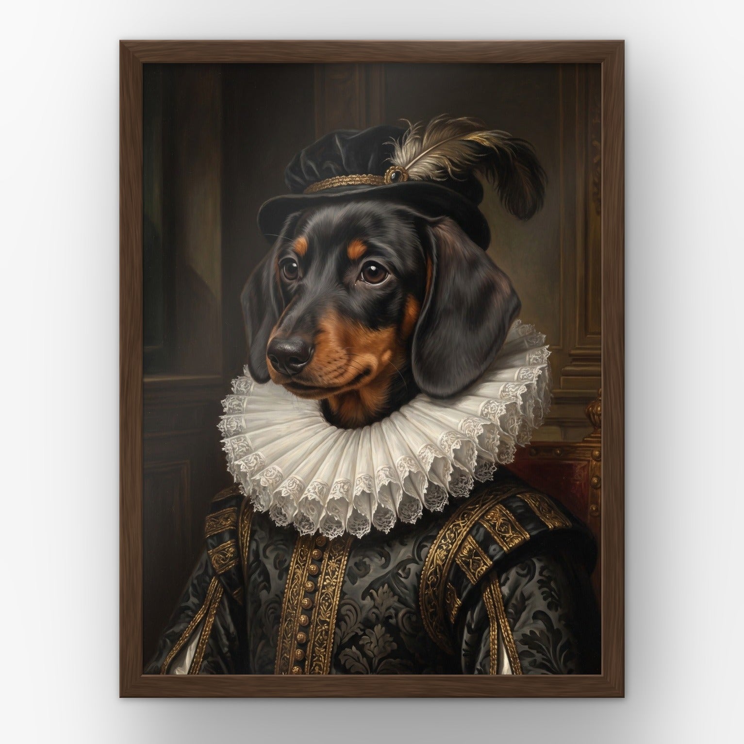 The Chief custom pet poster in a walnut frame