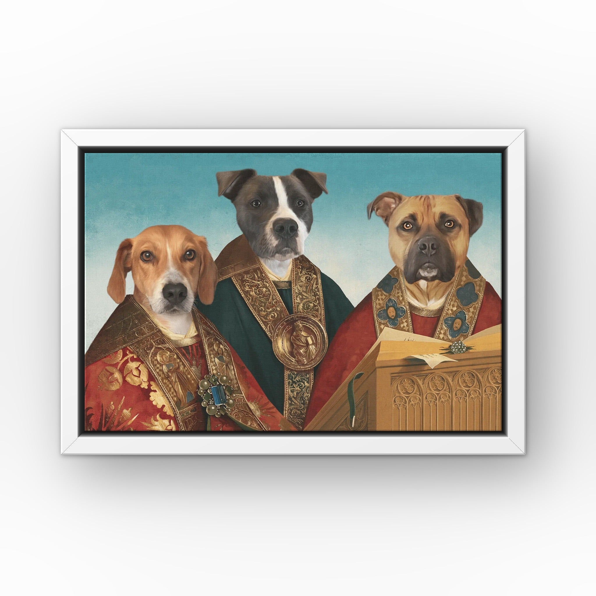 The Choir custom pet canvas in a white floating frame