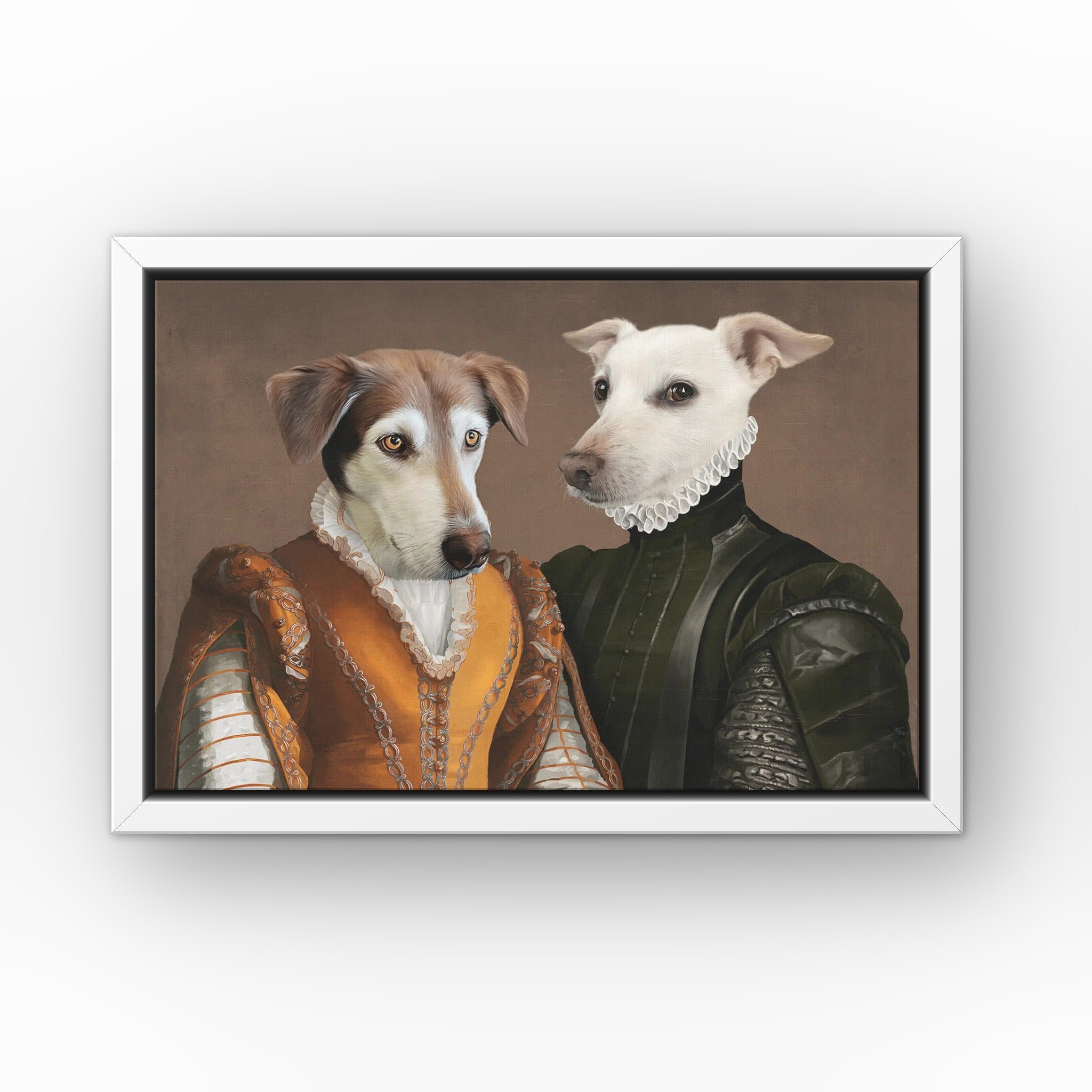 The Classy Couple custom pet canvas in a white floating frame