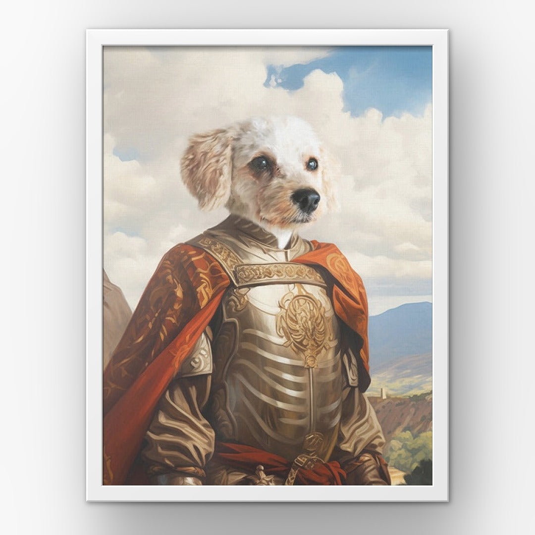 The Conquistador custom pet poster in a white frame