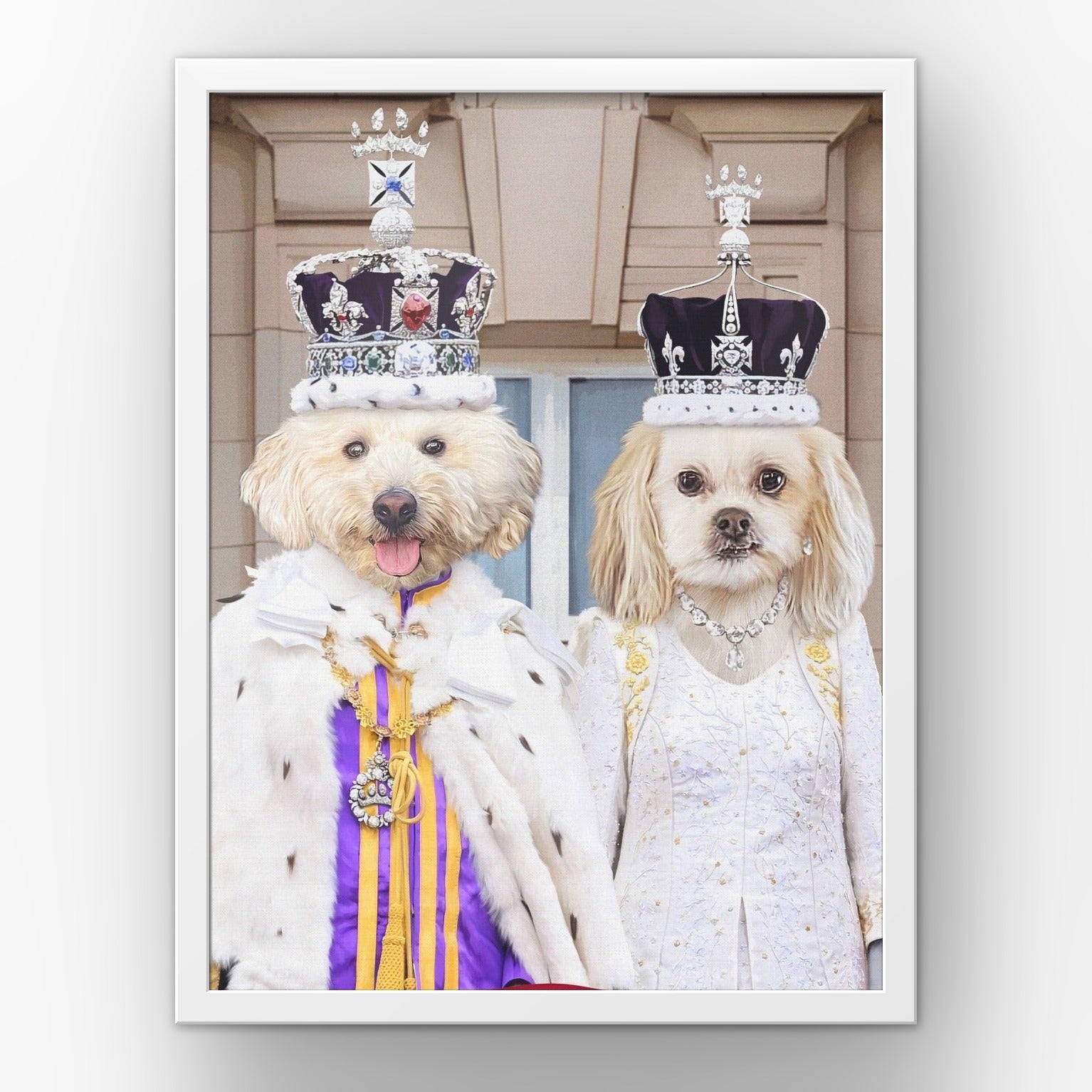 The Coronation Couple custom pet poster in a white frame