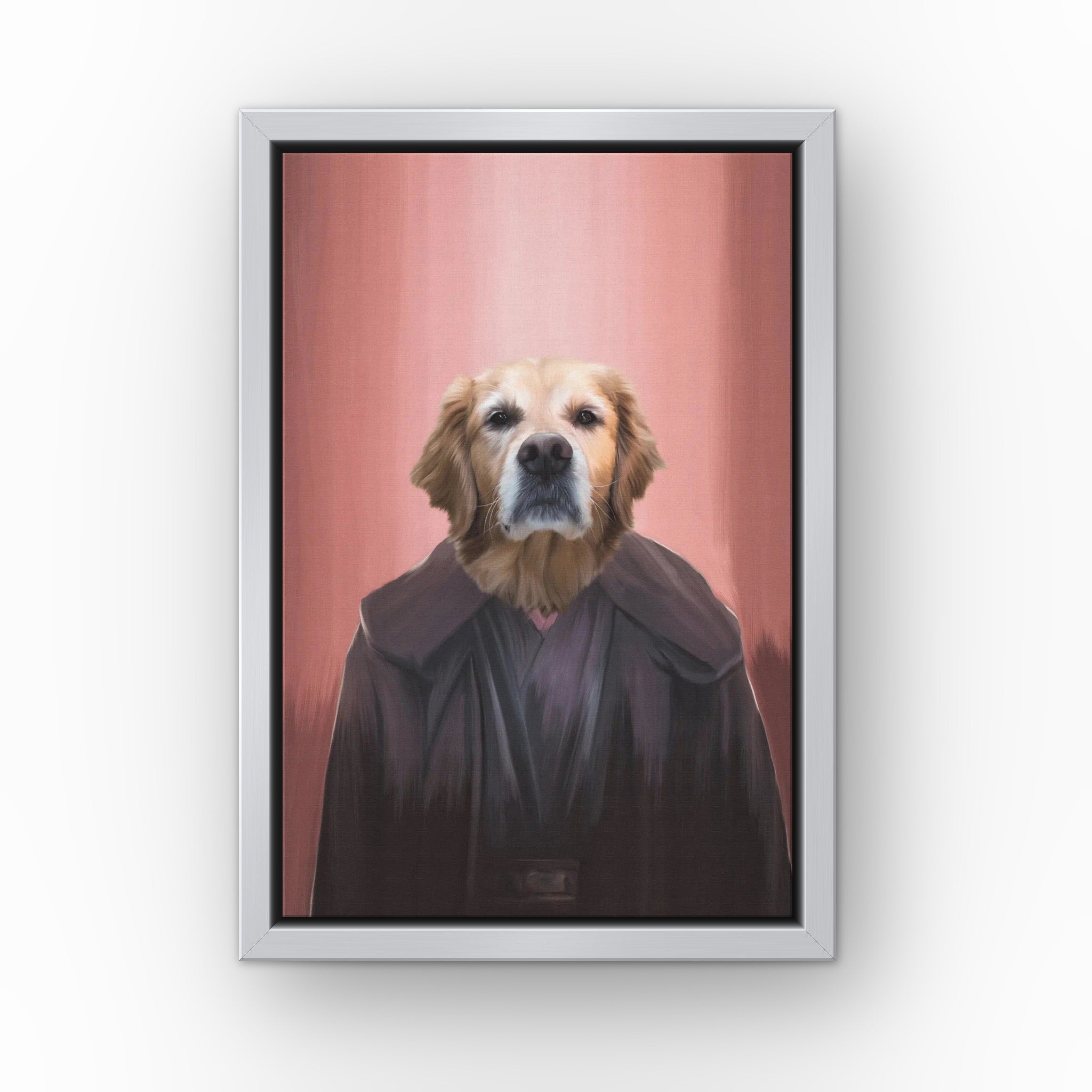 The Dark Side custom pet canvas in a silver floating frame