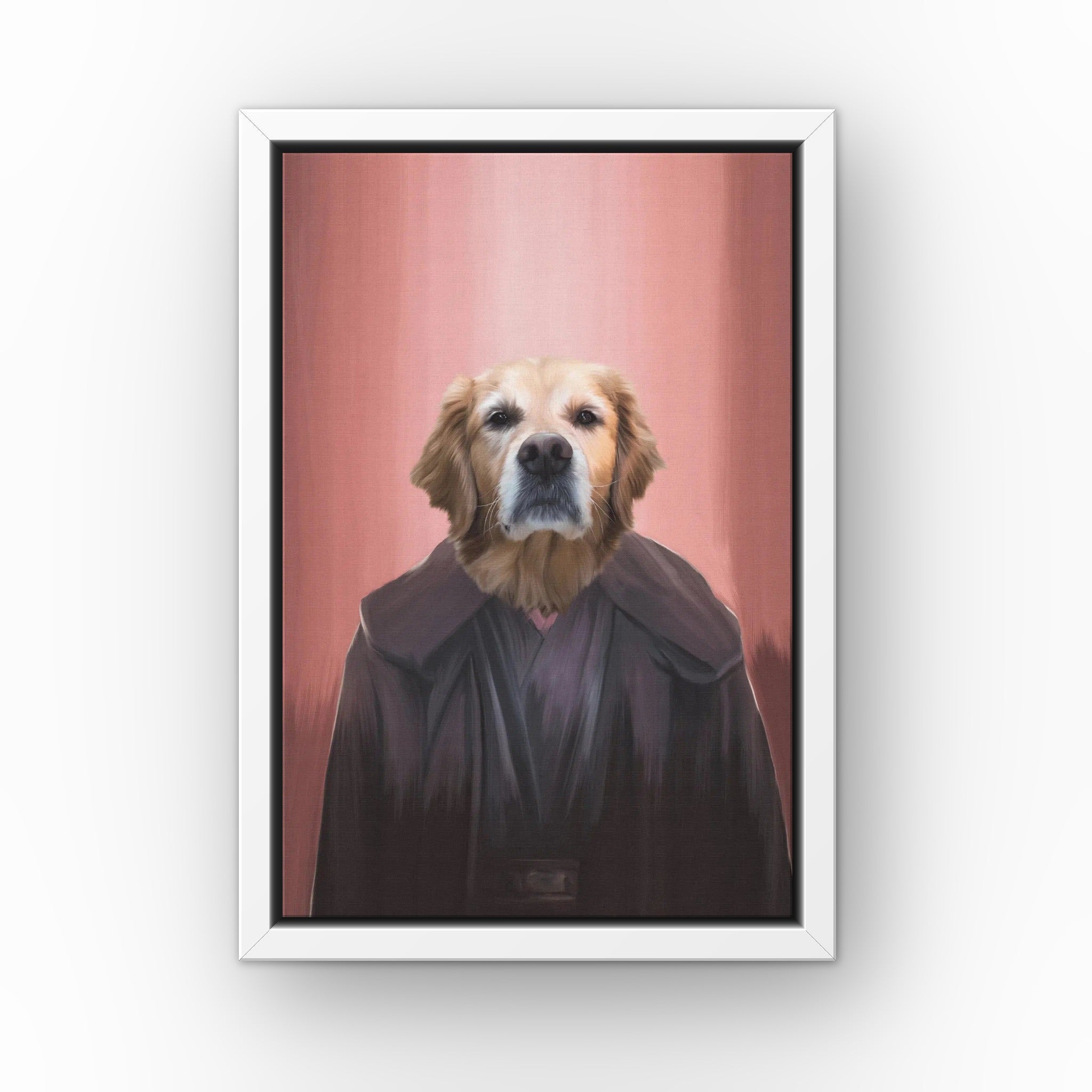 The Dark Side custom pet canvas in a white floating frame