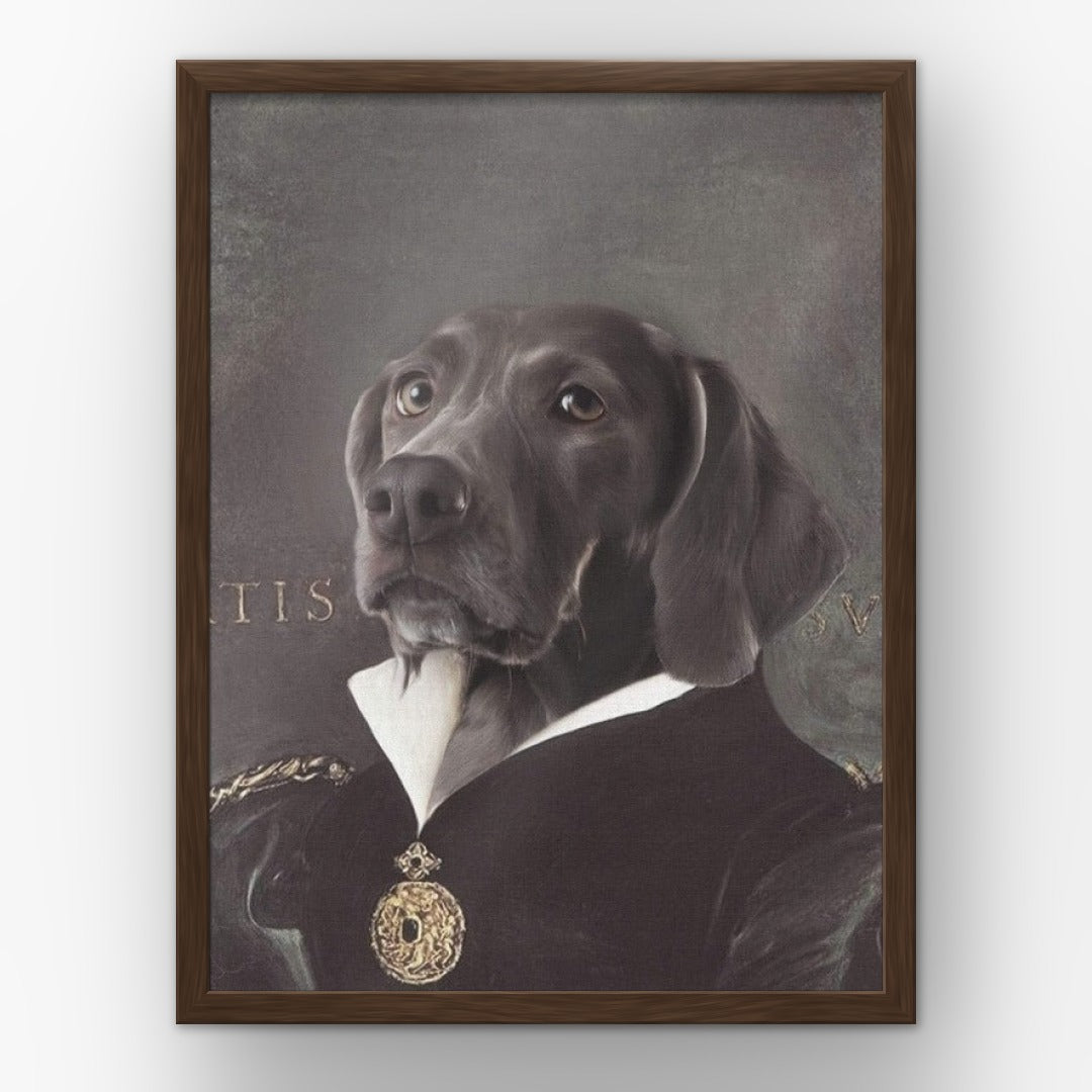 The Duchess custom pet poster in a walnut frame