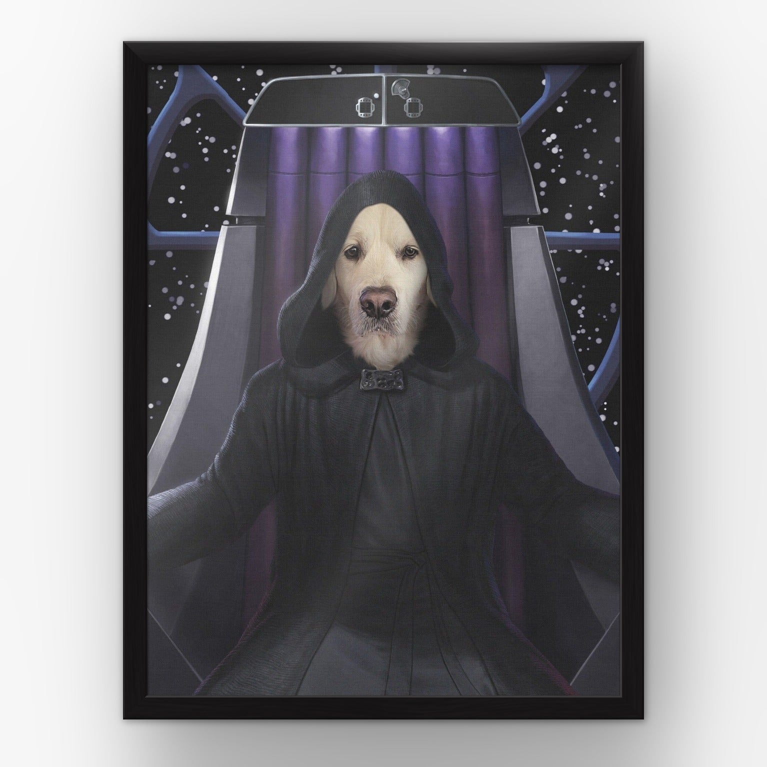 The Empawror custom pet poster in a black frame