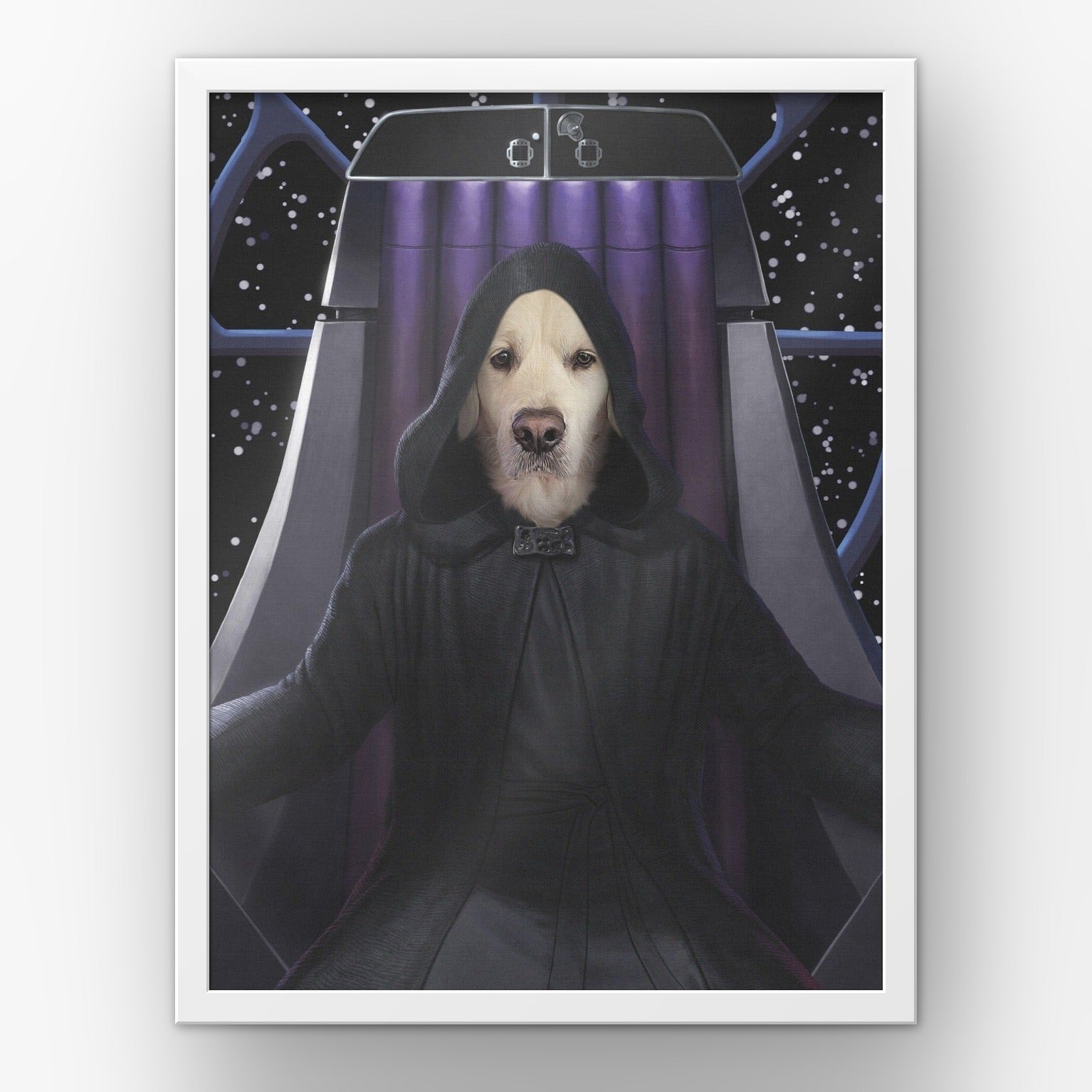 The Empawror custom pet poster in a white frame