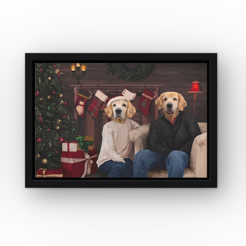 The Family Christmas custom pet canvas in a black floating frame