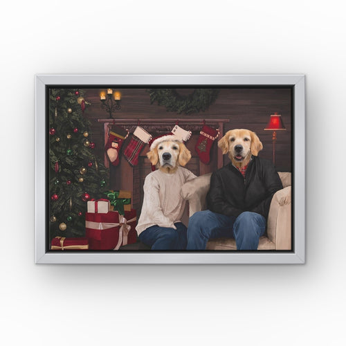 The Family Christmas custom pet canvas in a silver floating frame