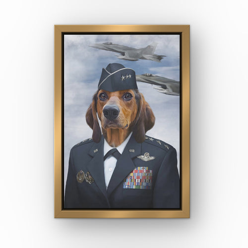 The Female Air Force custom pet canvas in a gold floating frame