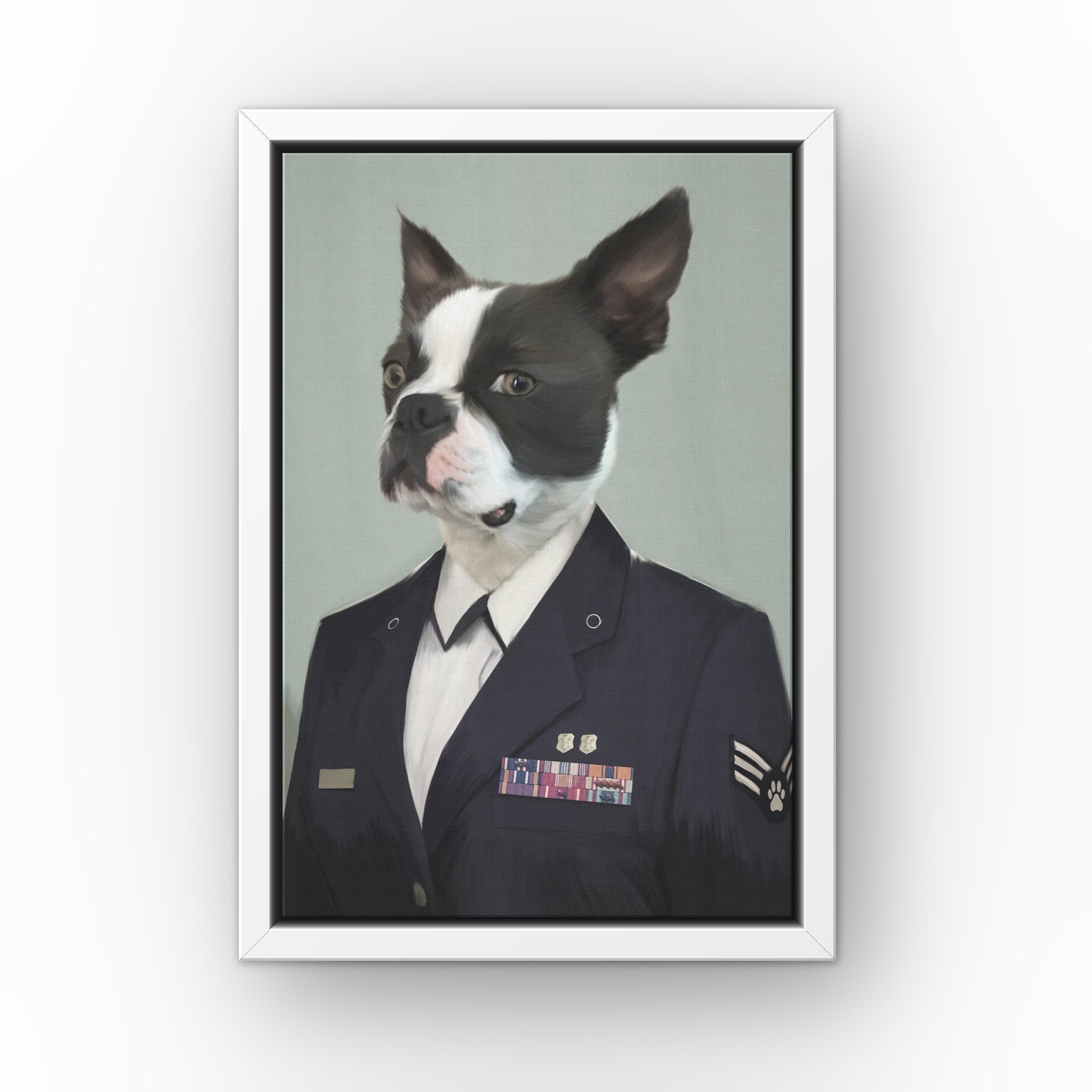 The Female Air Officer custom pet canvas in a white floating frame