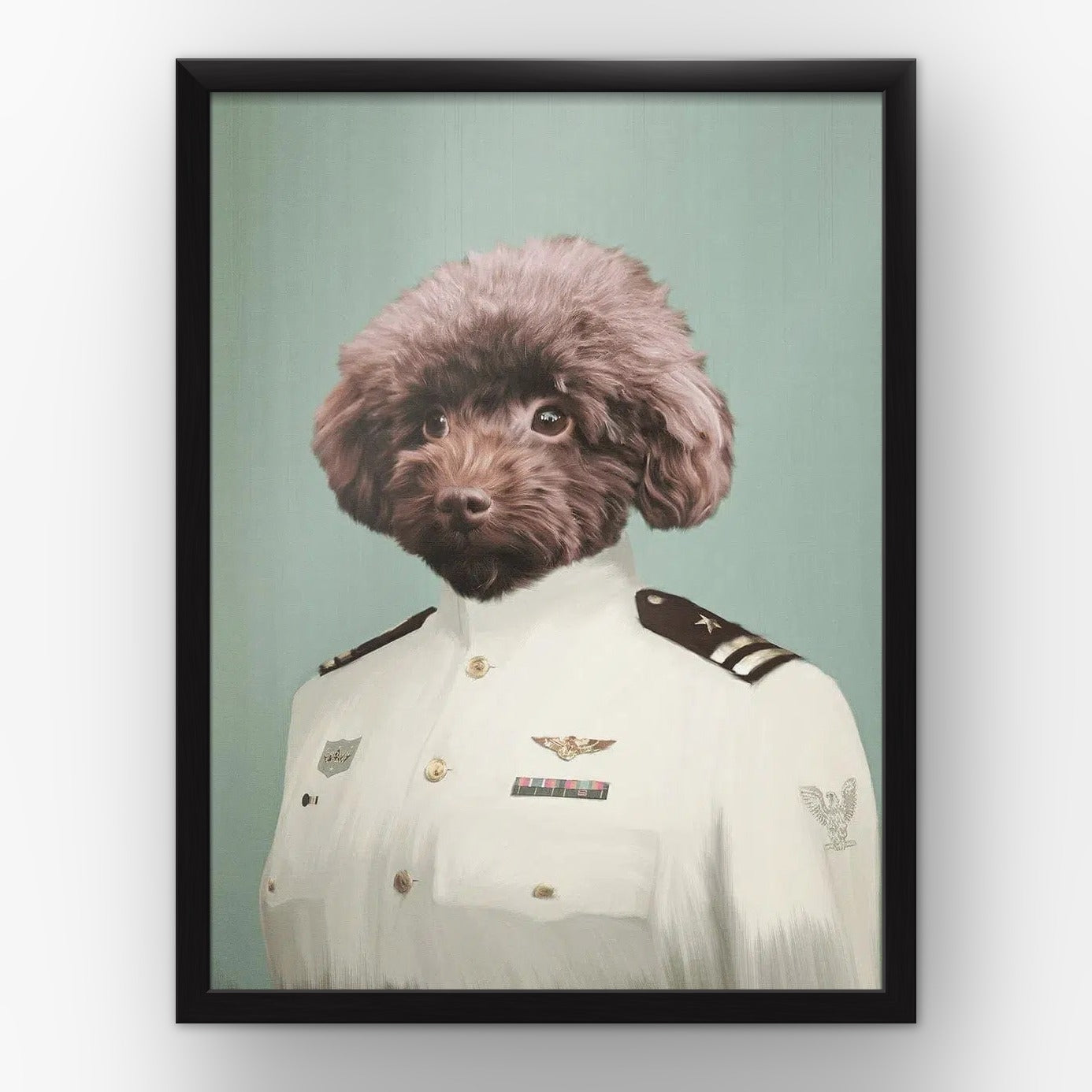 The Female Coast Guard custom pet poster in a black frame