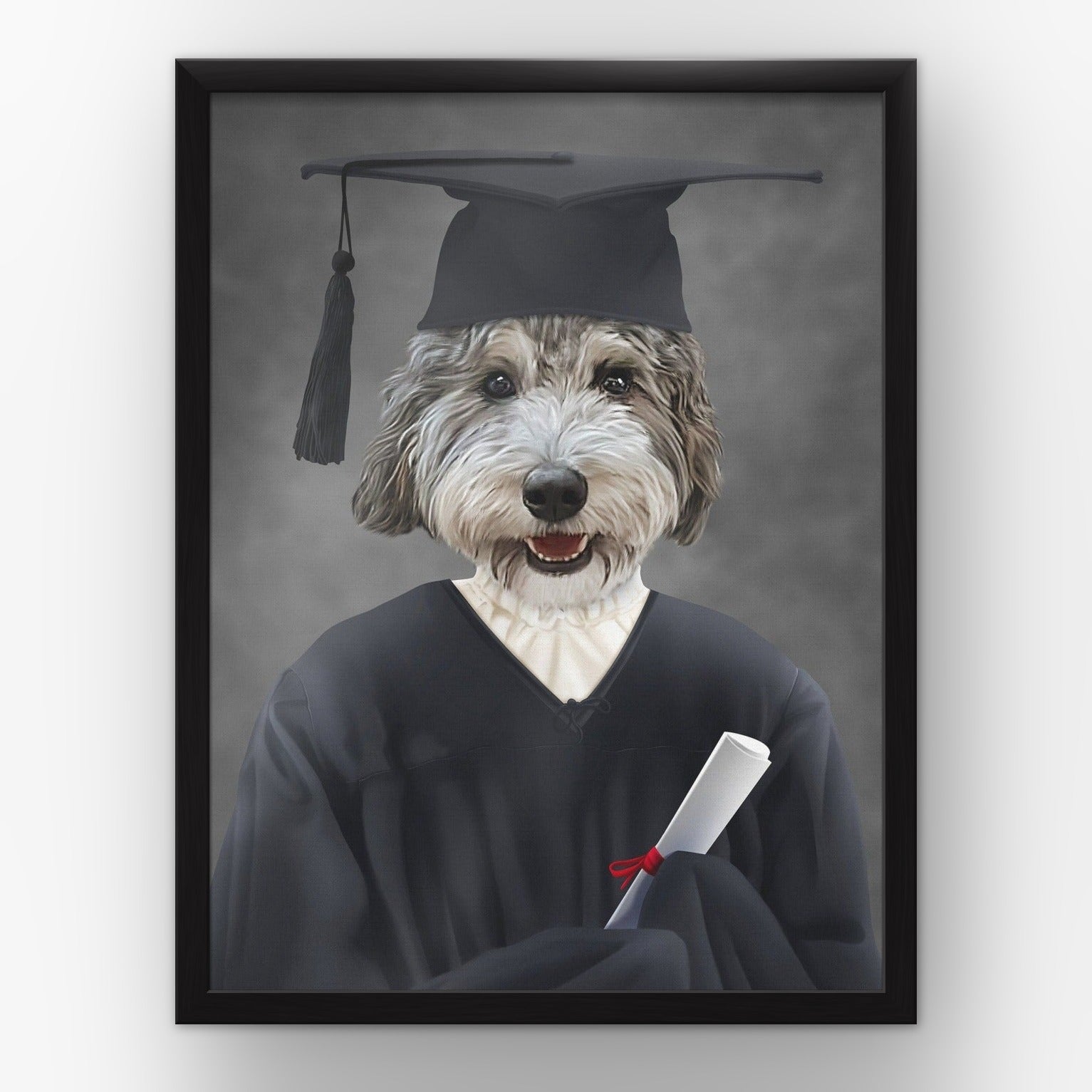 The Female Graduate custom pet poster in a black frame
