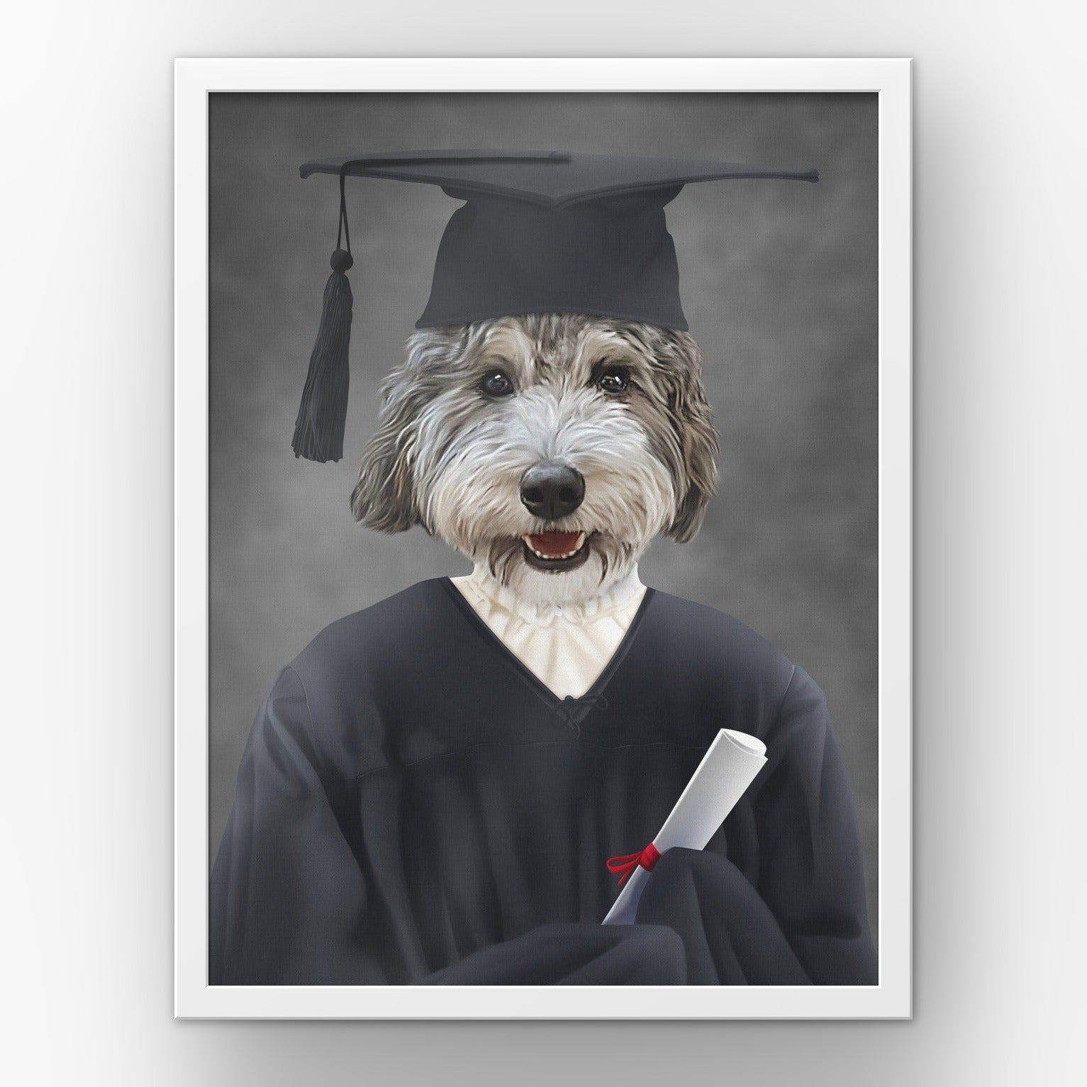 The Female Graduate custom pet poster in a white frame