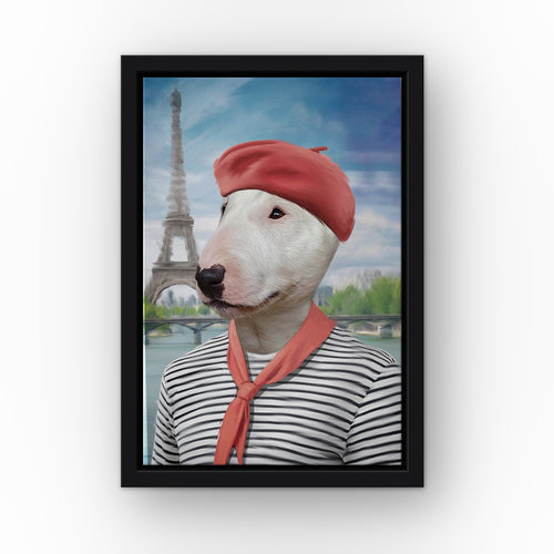 The Frenchie custom pet canvas in a black floating frame