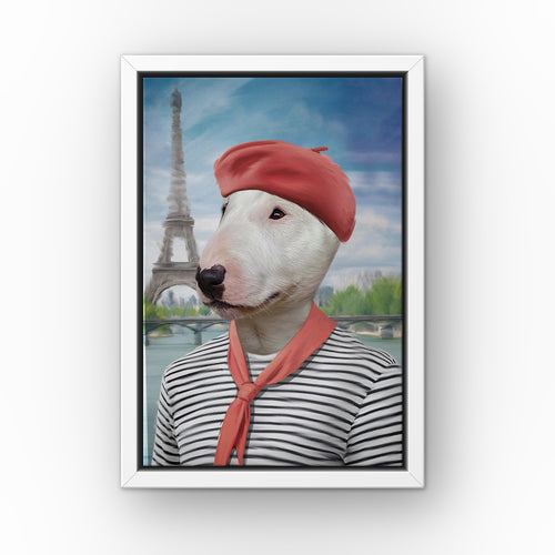 The Frenchie custom pet canvas in a white floating frame