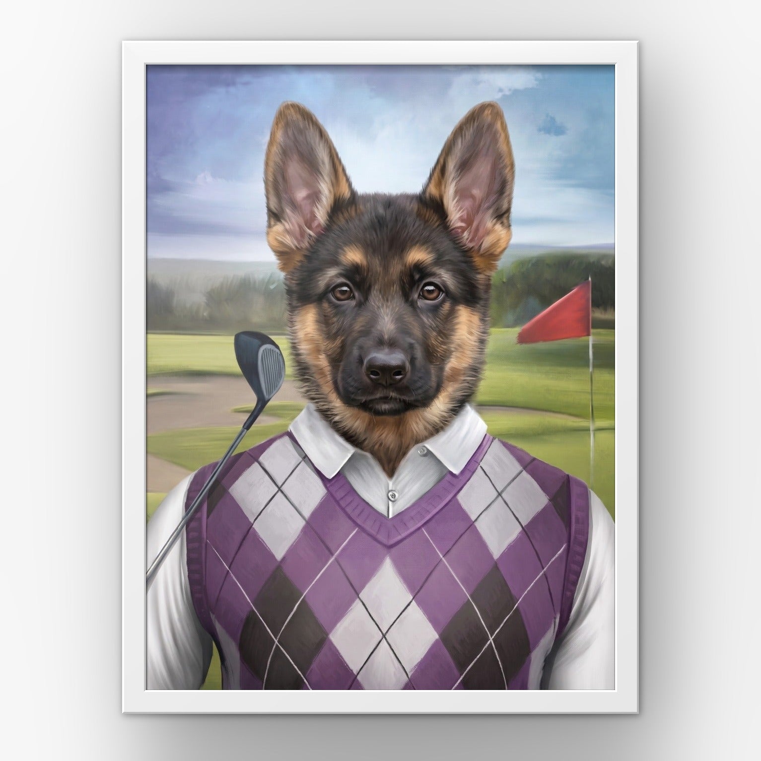 The Golfer custom pet poster in a white frame