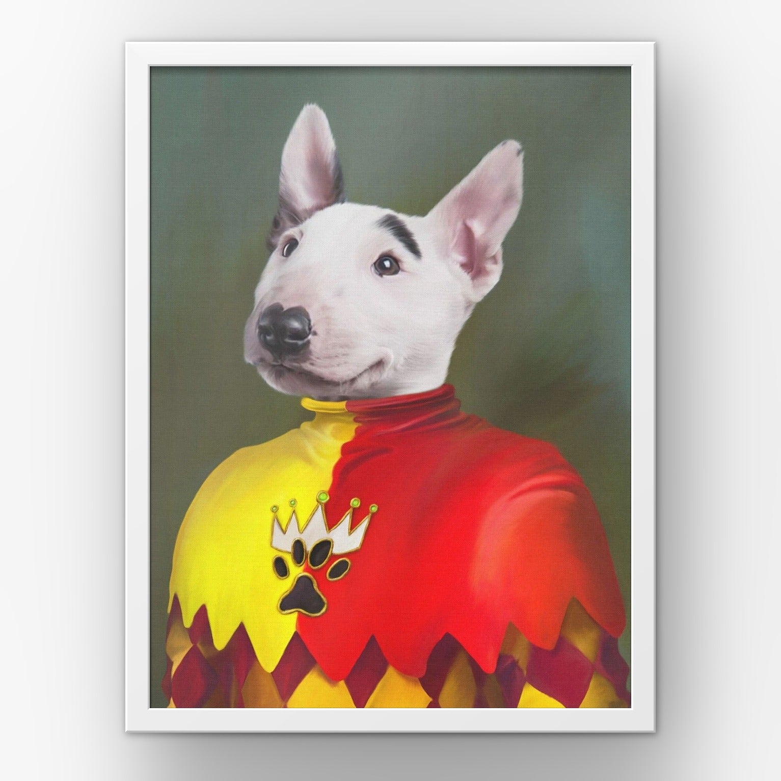 The Jester custom pet poster in a white frame