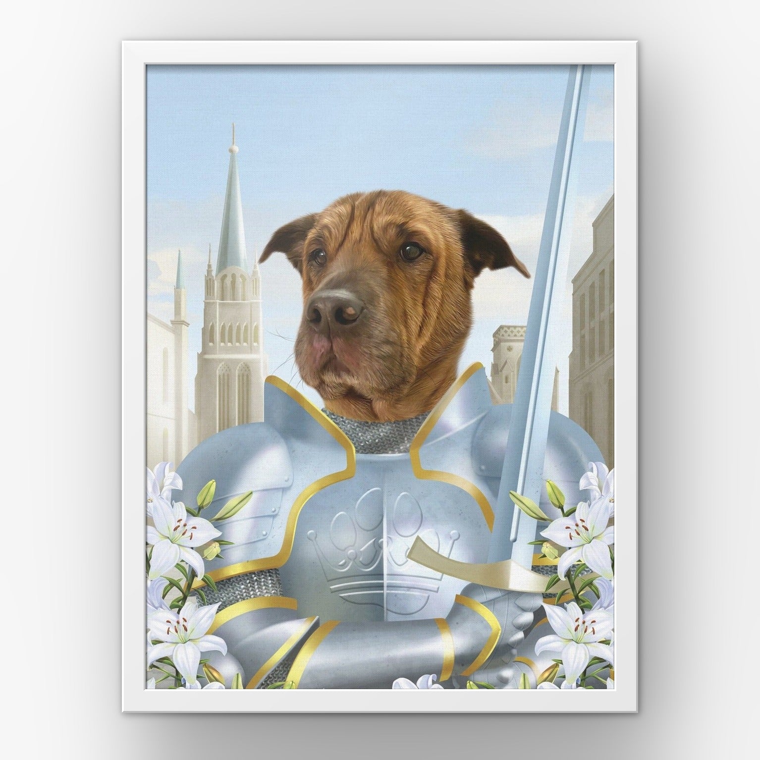The Joan custom pet poster in a white frame