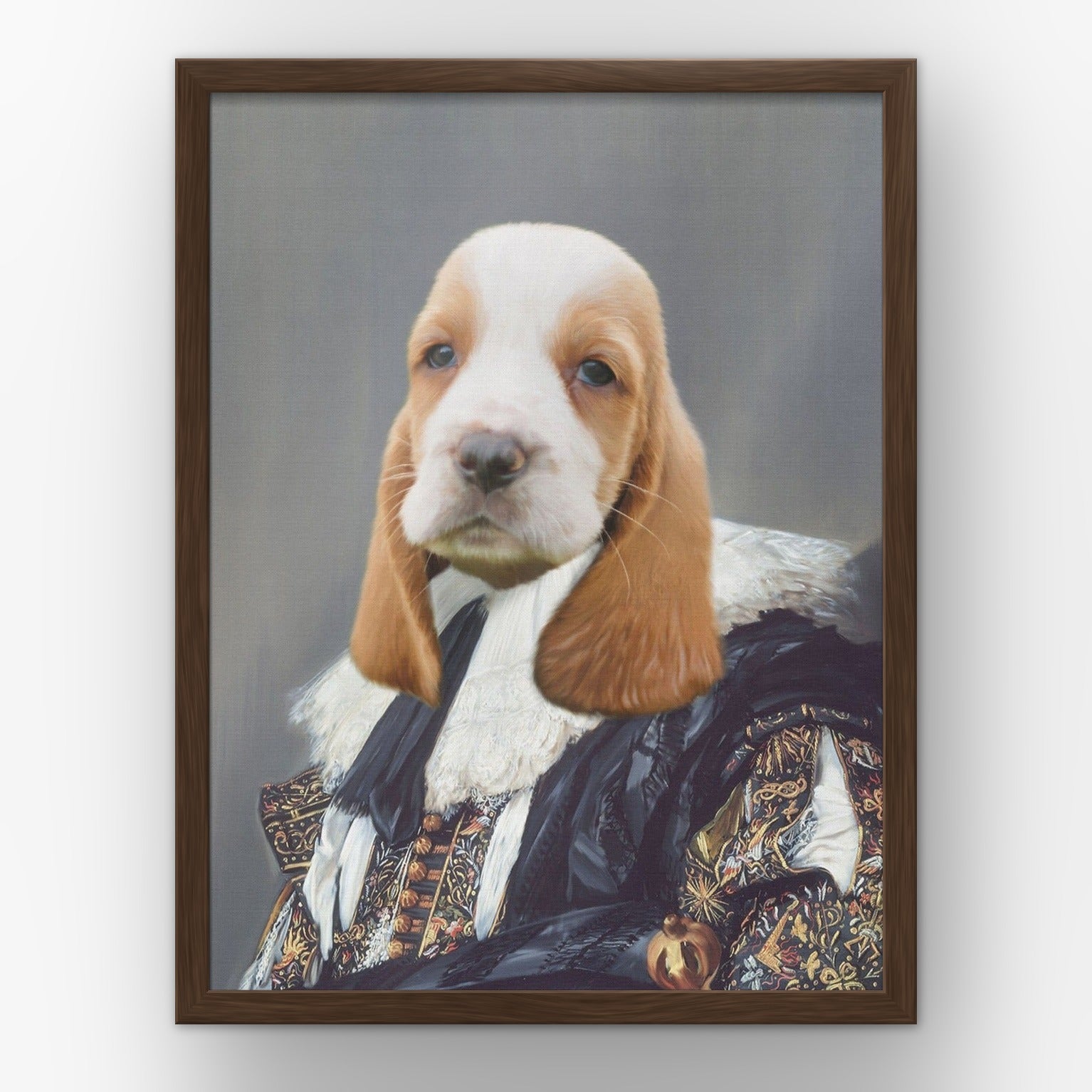 The Laughing Cavalier custom pet poster in a walnut frame