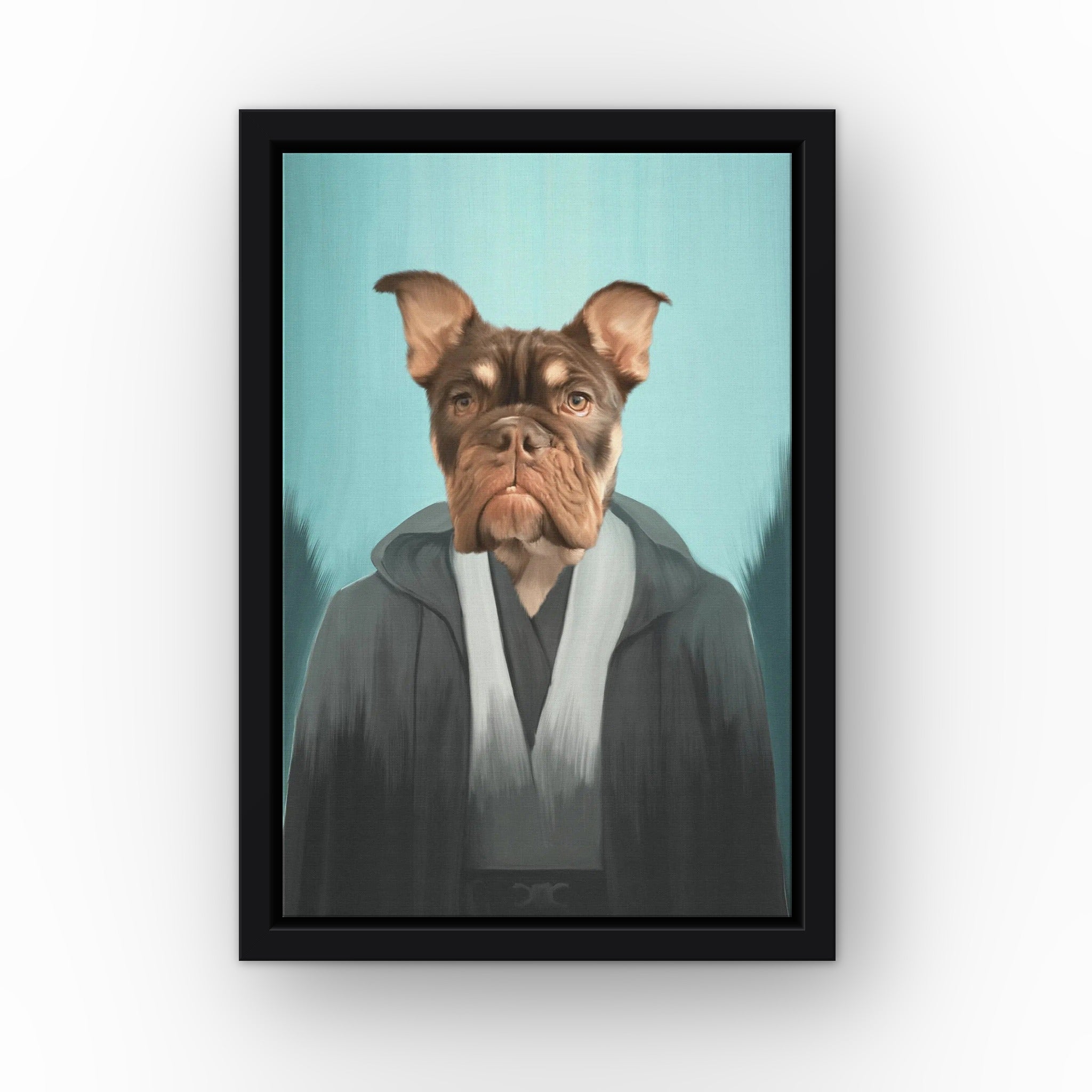 The Light Side custom pet canvas in a black floating frame