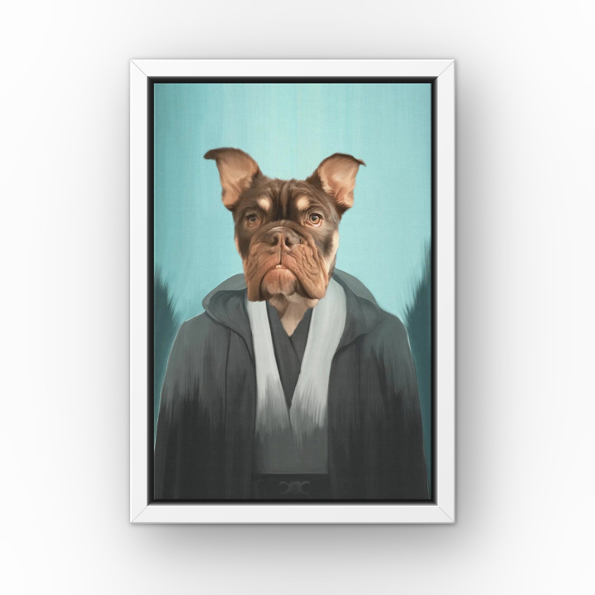 The Light Side custom pet canvas in a white floating frame